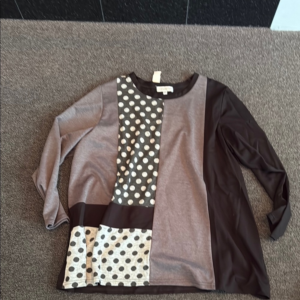 Christopher Clavin Polka Dot Patchwork Women's Plus Size Top- Plus Size 2X